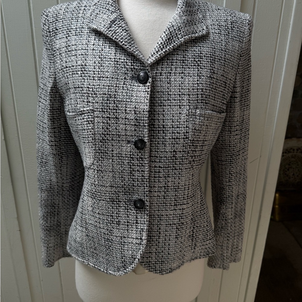 Emmanuel Ungaro Vintage Women's Black, Grey and White Tweed Jacket